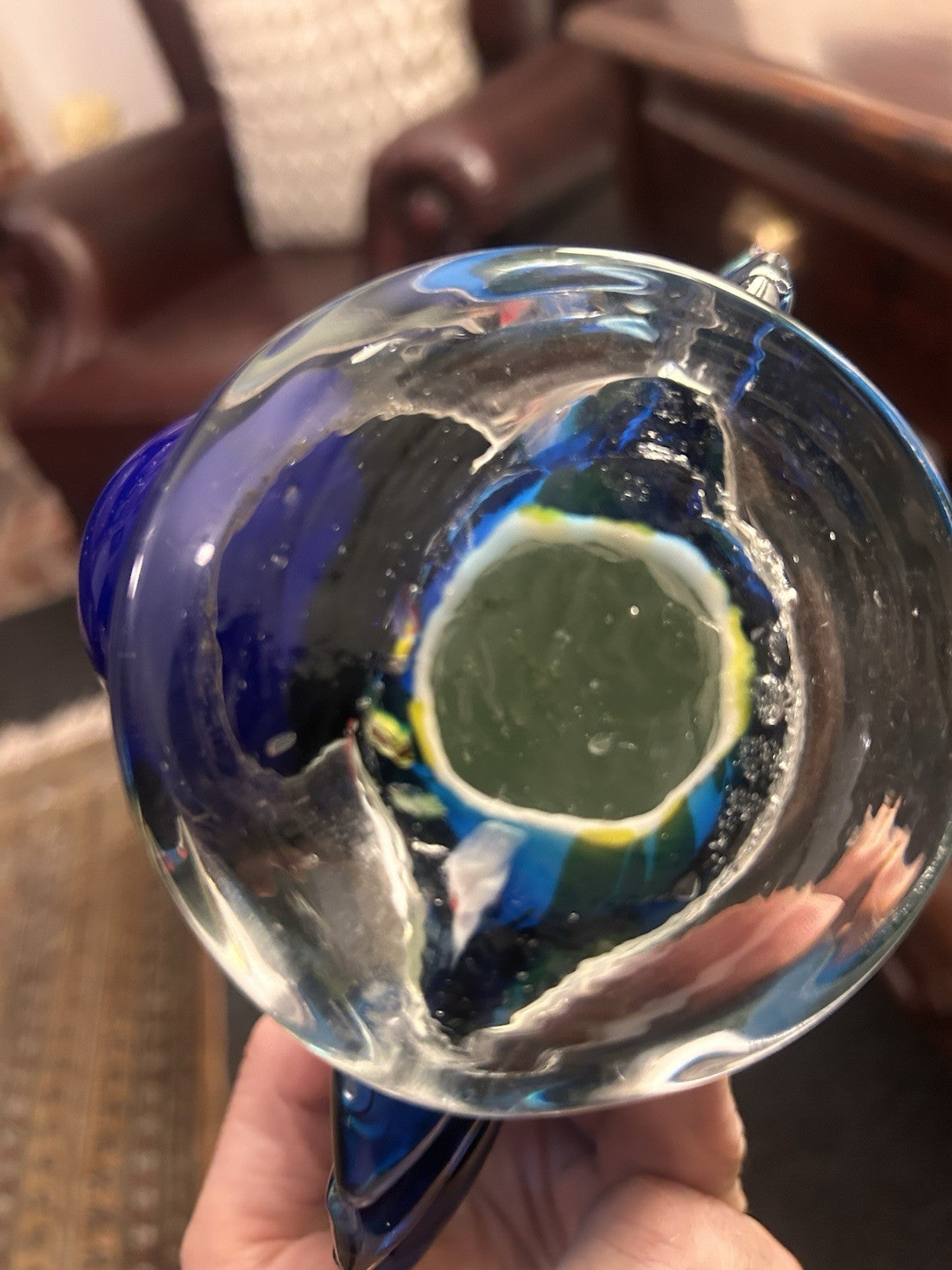 Italian Art Glass Peacock Figurine Millefiori Blue Heavy Studio Glass 