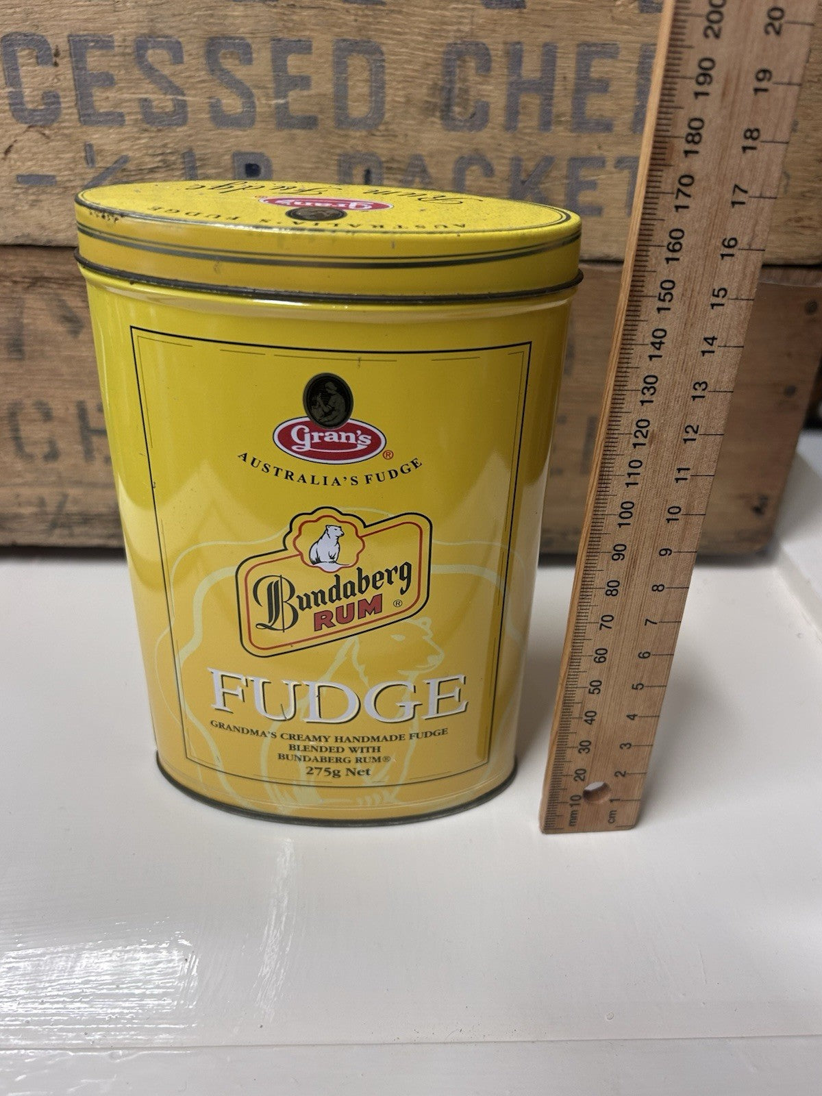 Bundaberg Rum Fudge Tin 275g Gran’s Yellow Vintage Style Collectible 2005
