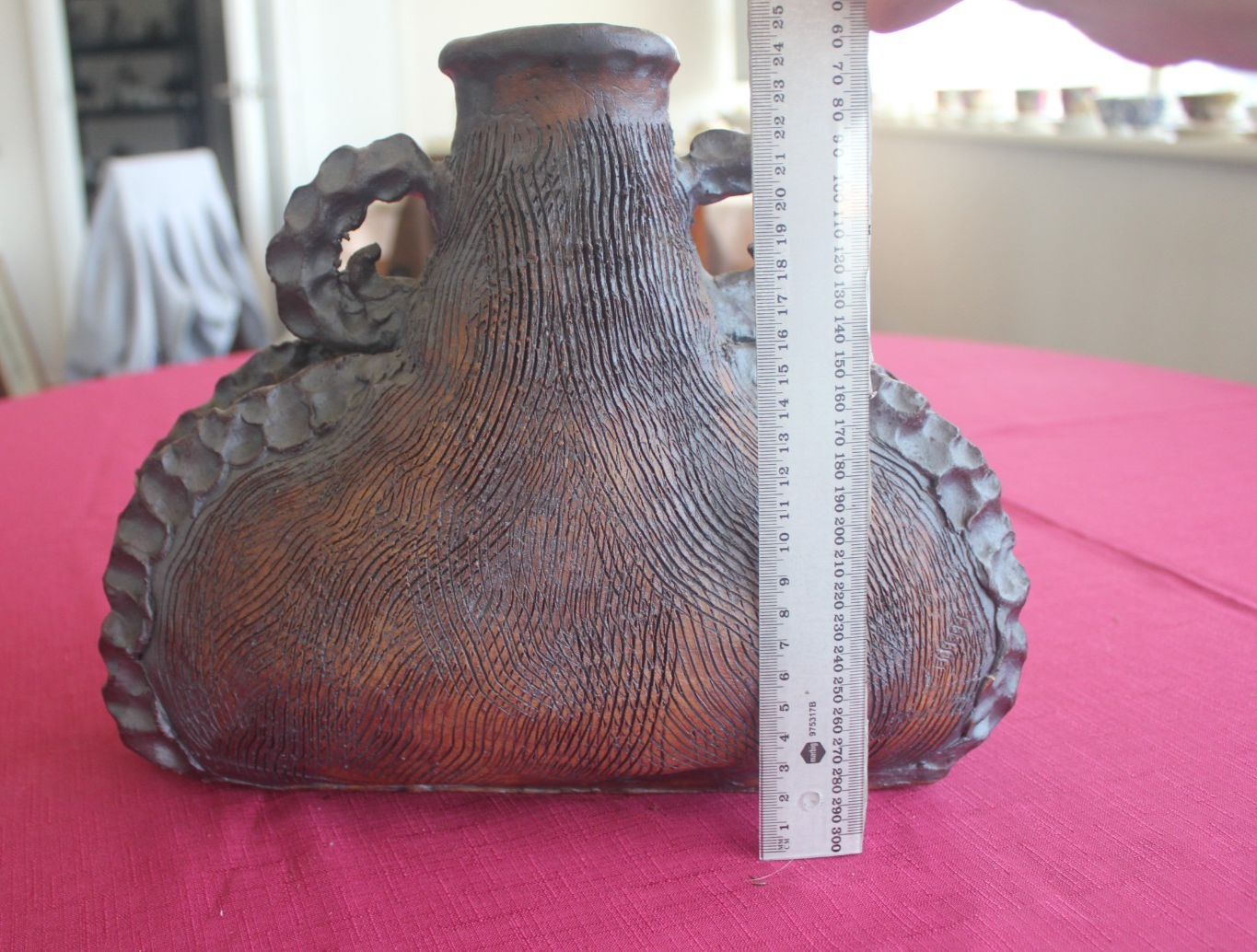 Vintage Brutalist Studio Pottery Sculptural Vase – Hand Incised Stoneware c1970s