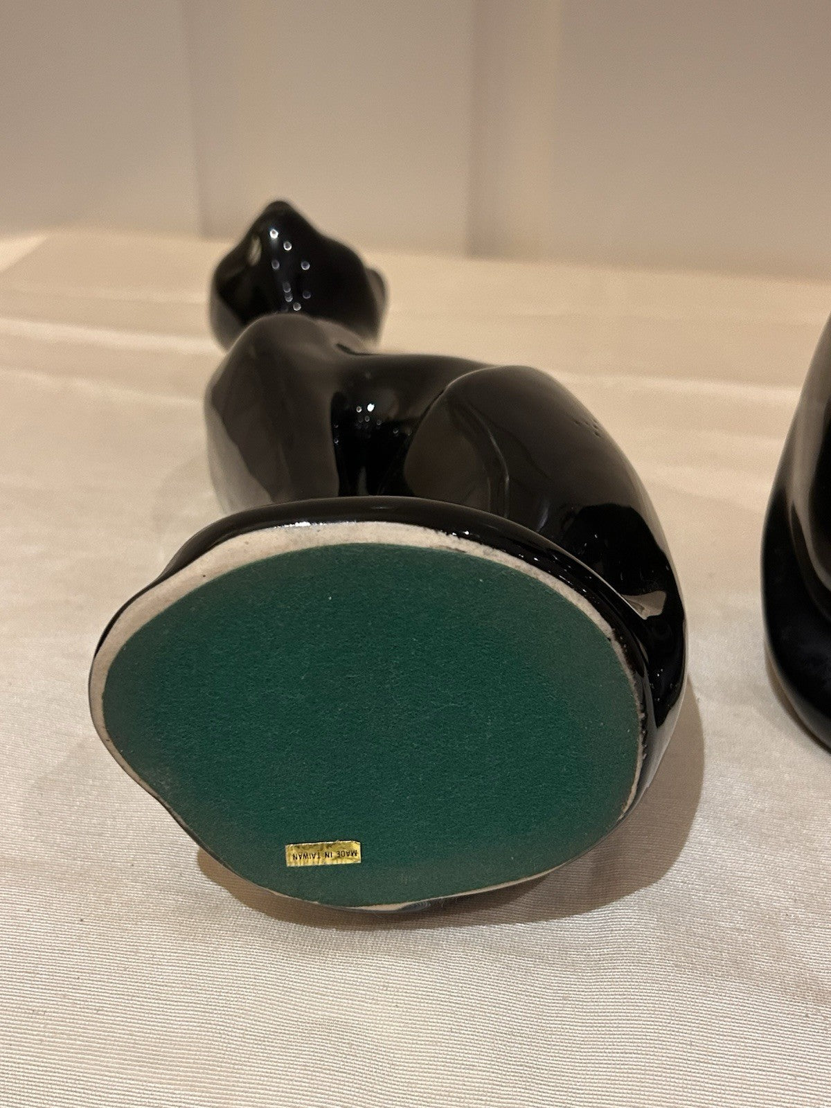 Vintage Pair Black Ceramic Cat Figurines Made in Taiwan 25cm Gloss Finish