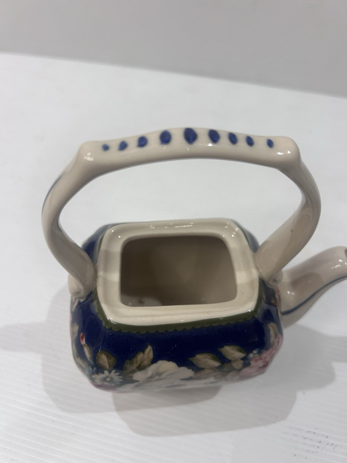 Ascot Fine China Teapot Floral Blue Rose Square Handle Vintage England