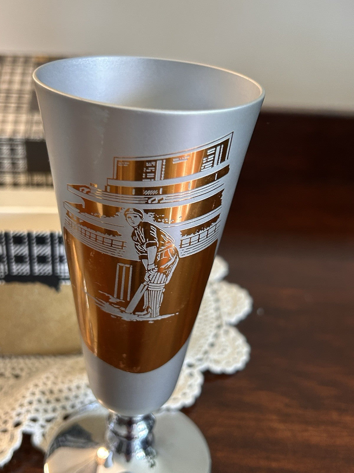 Fiesta Ware Cricket Goblets Pair 1970s Boxed Anodised Aluminium Gold Design