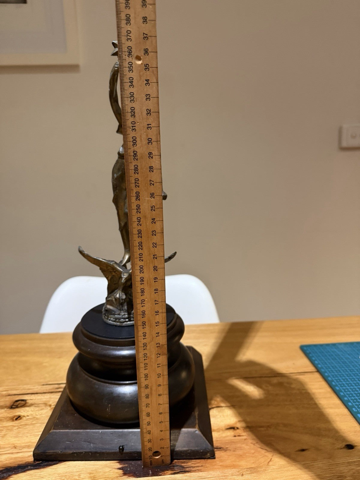 La Nuit Spelter Sculpture Lady With Star Eagle Figure on Timber Plinth