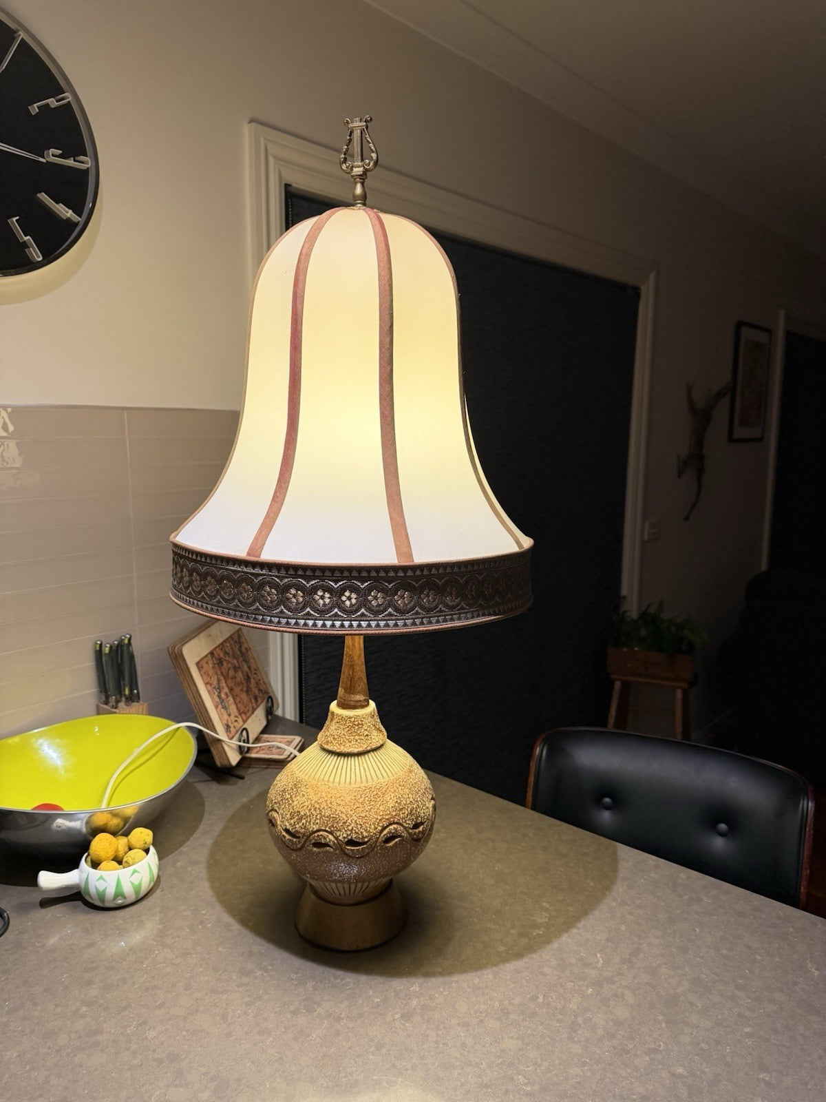 Vintage Mid Century Studio Pottery Table Lamp Ceramic Timber Base Working
