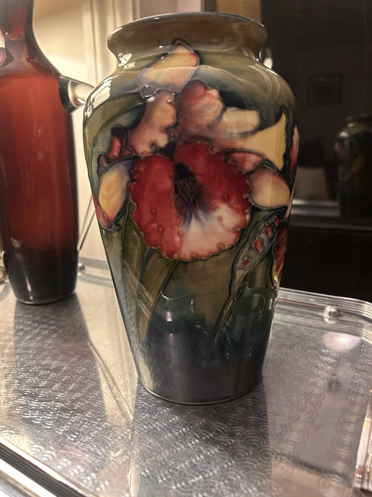 Moorcroft Orchid Vase W Moorcroft Potter to the Queen England 21cm Art Pottery