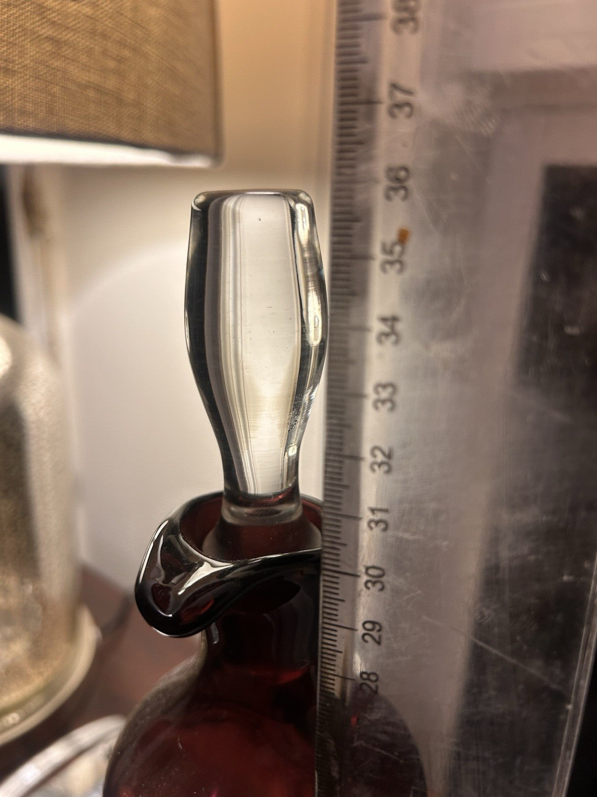 Vintage Ruby Red Art Glass Decanter Bottle w Stopper & Handle Murano Style 36cm 