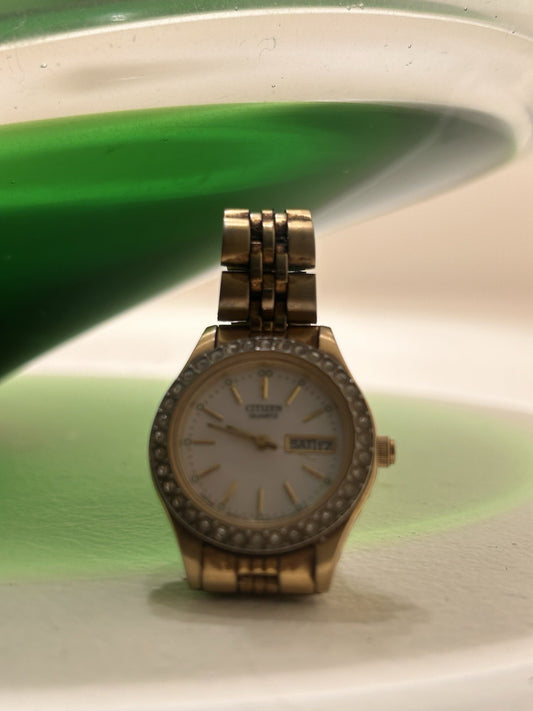 Vintage Citizen Quartz Day Date GN-4W-S Gold Tone Watch Japan New Battery