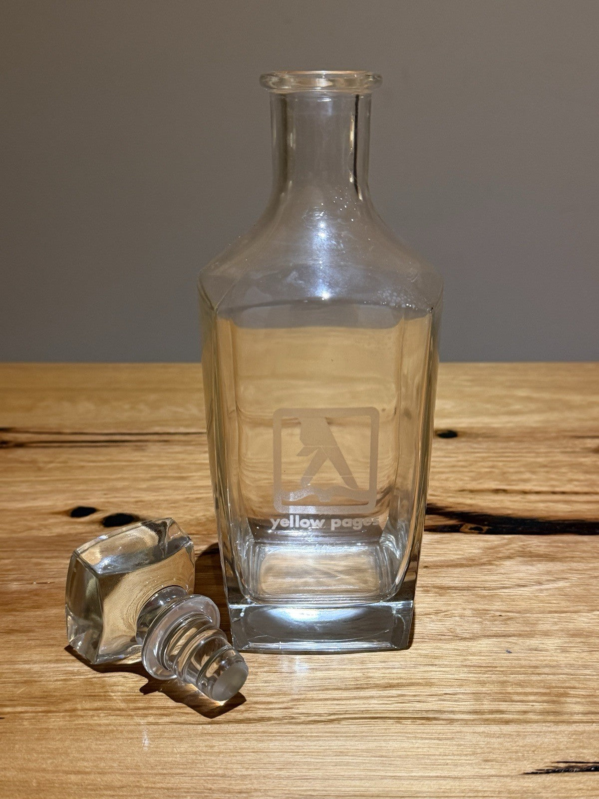 Yellow Pages Glass Decanter Bottle Stopper Advertising Barware Vintage