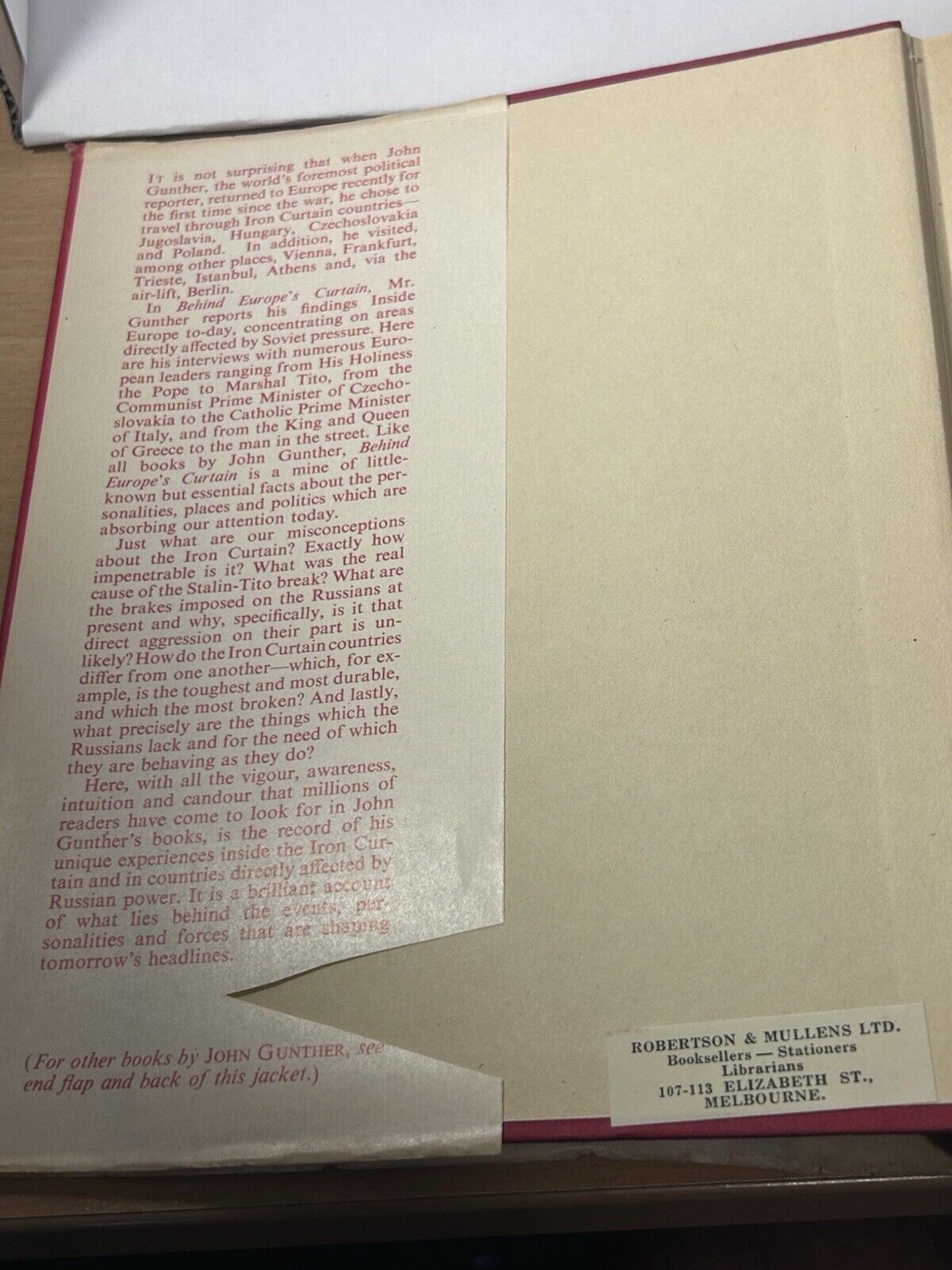 Behind Europe's Curtain by John Gunther Hardcover 1949 Vintage 1st Edition