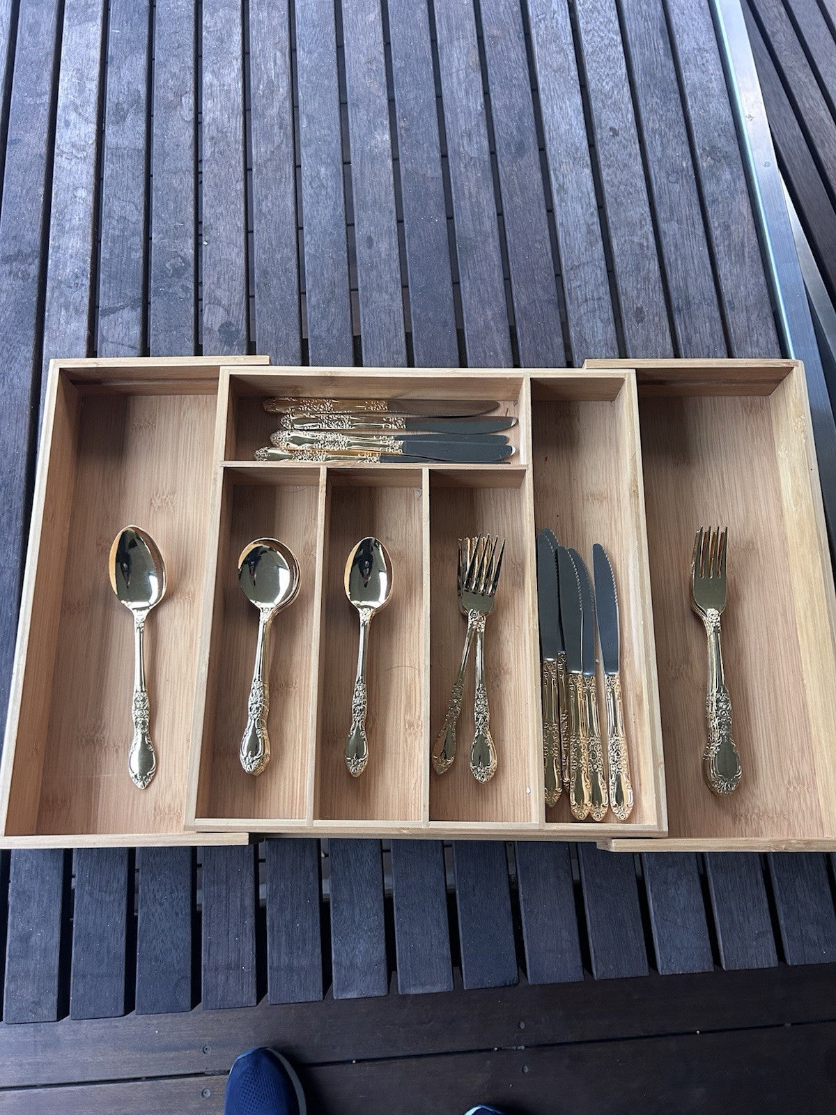 Vintage Gold Stainless Steel 49pc Cutlery Set Japan Ornate Floral Pattern