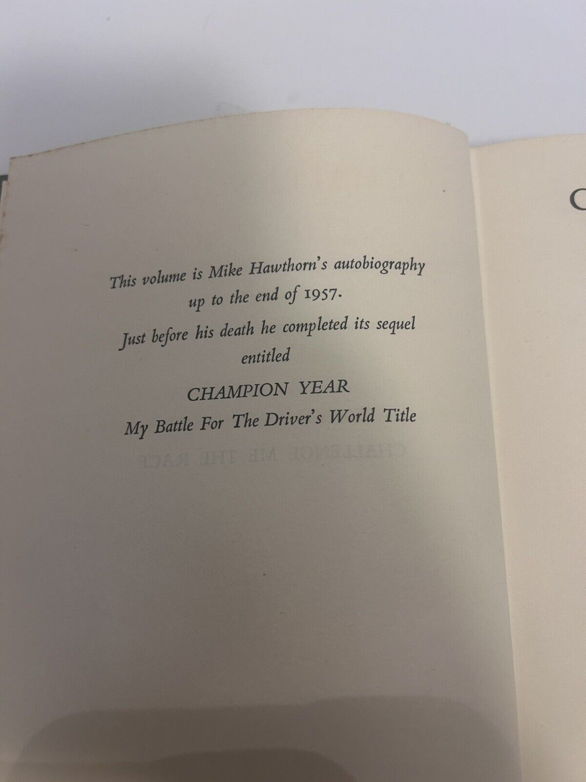 Challenge Me the Race by Mike Hawthorn 1959 Dust Jacket & Hard Cover Grand Prix