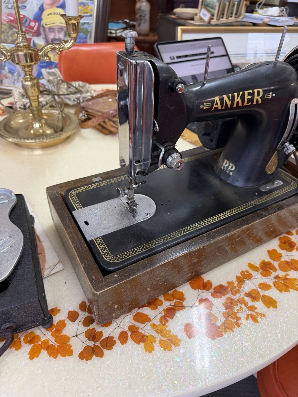 Vintage 1950s ANKER RR Sewing Embroidery Machine Germany Case Manual Motor