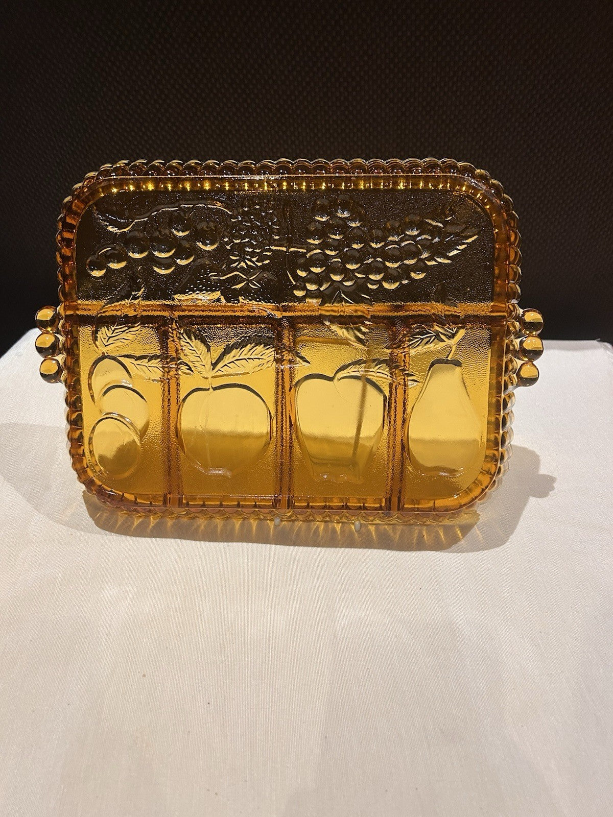 Indiana Glass Fruits Amber Glass Divided Platter Relish Tray Vintage