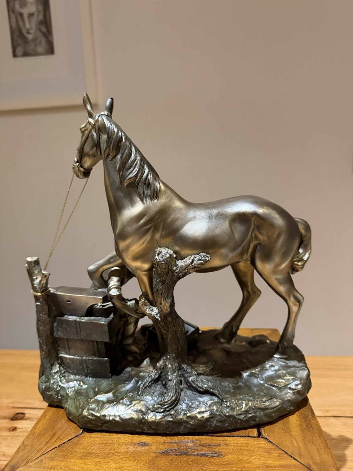 Cold Cast Bronze Farrier Horse Sculpture Equestrian Blacksmith 26cm