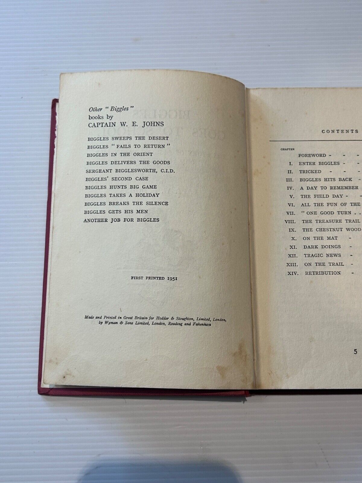 Biggles Goes to School by Captain WE Johns 1st First Edition 1951  Hard Cover