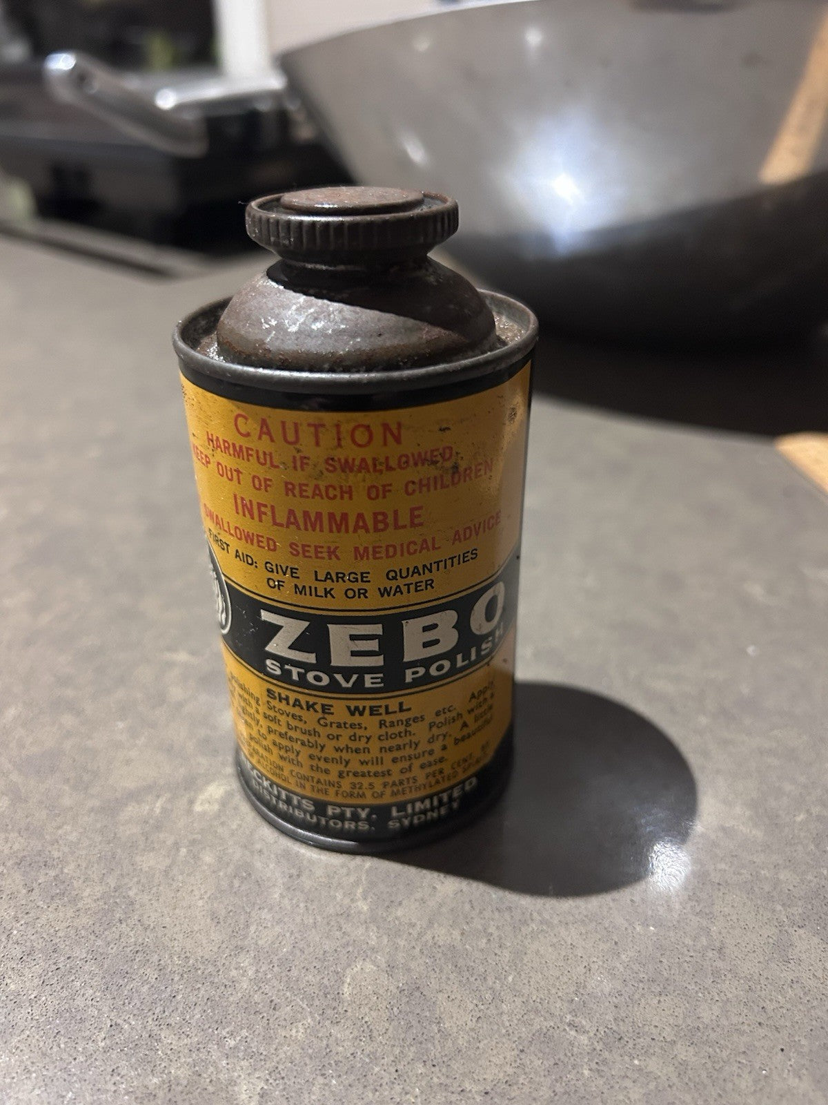 Vintage Zebo Stove Polish Tin Can 5 fl oz Zebra Brand Retro Graphics
