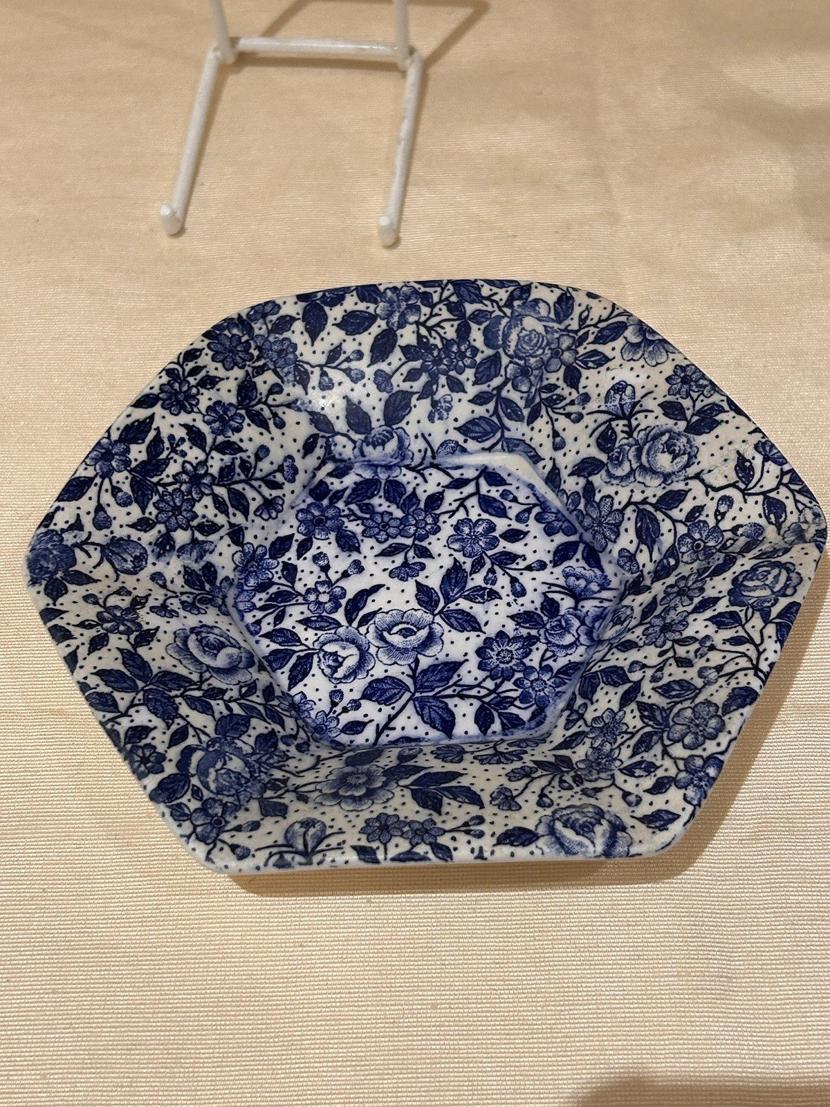 Vintage English Style Blue & White Floral Jug & Dish c1950s Transferware 