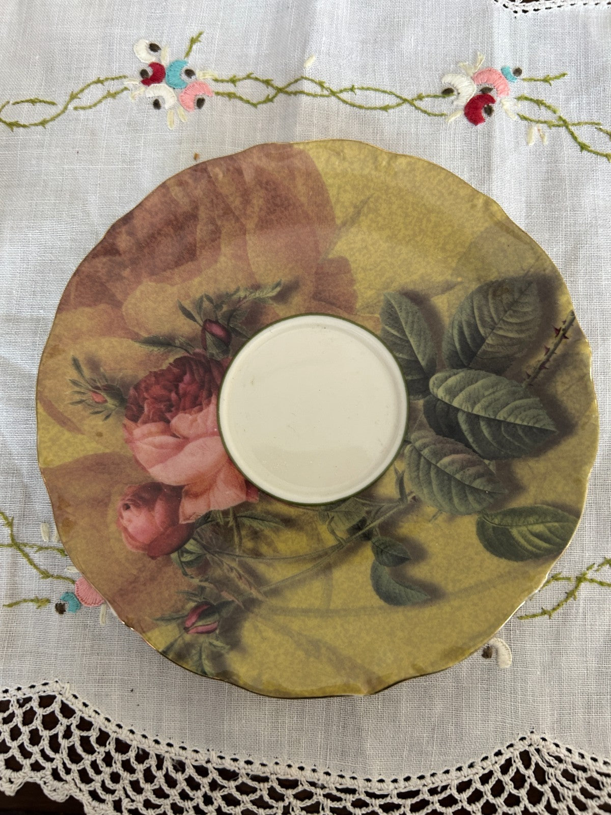 Vintage Floral Rose Teacup & Saucer Gold Trim Bone China