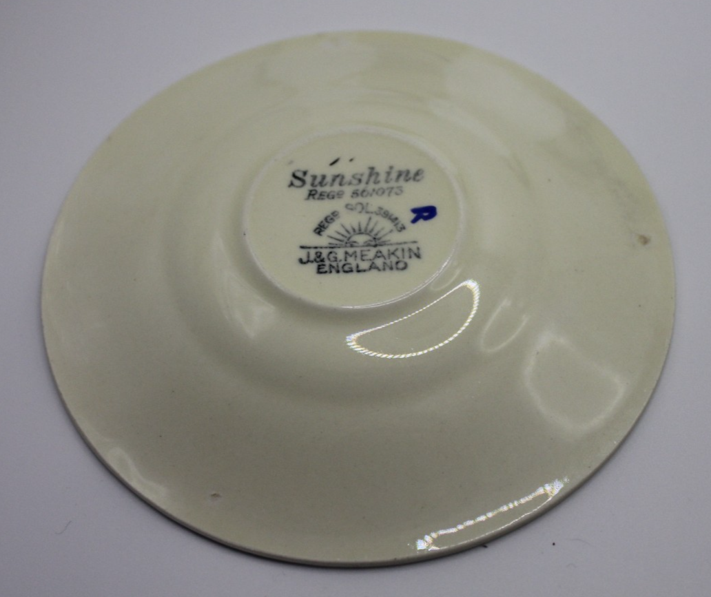 J & G Meakin Sunshine Cup & Saucer Pair c1930s English Art Deco Tea Ware