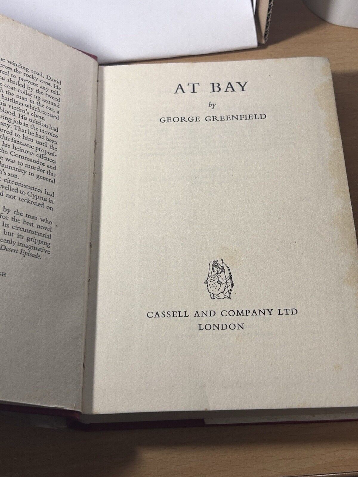 At Bay by George Greenfield 1st ed Hardcover Cassell First Edition