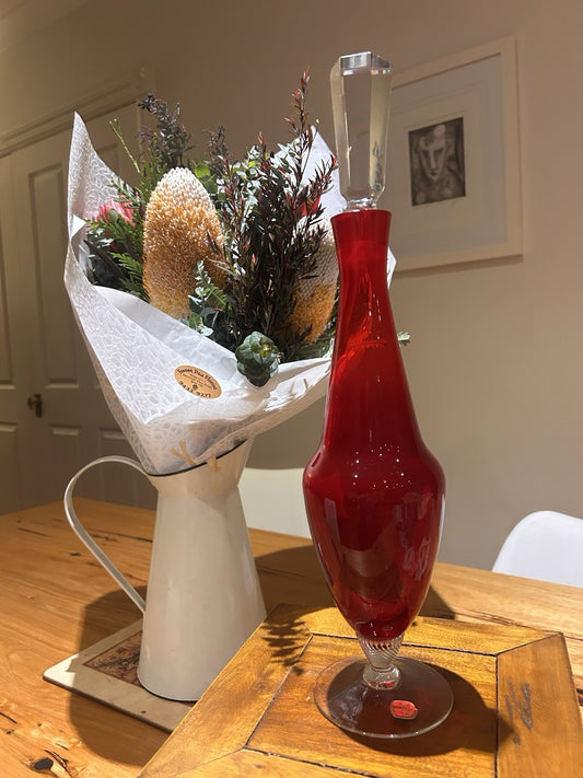 Bohemia Glass Ruby Red Decanter 0.75L Czech Crystal Stopper Boxed c1970s