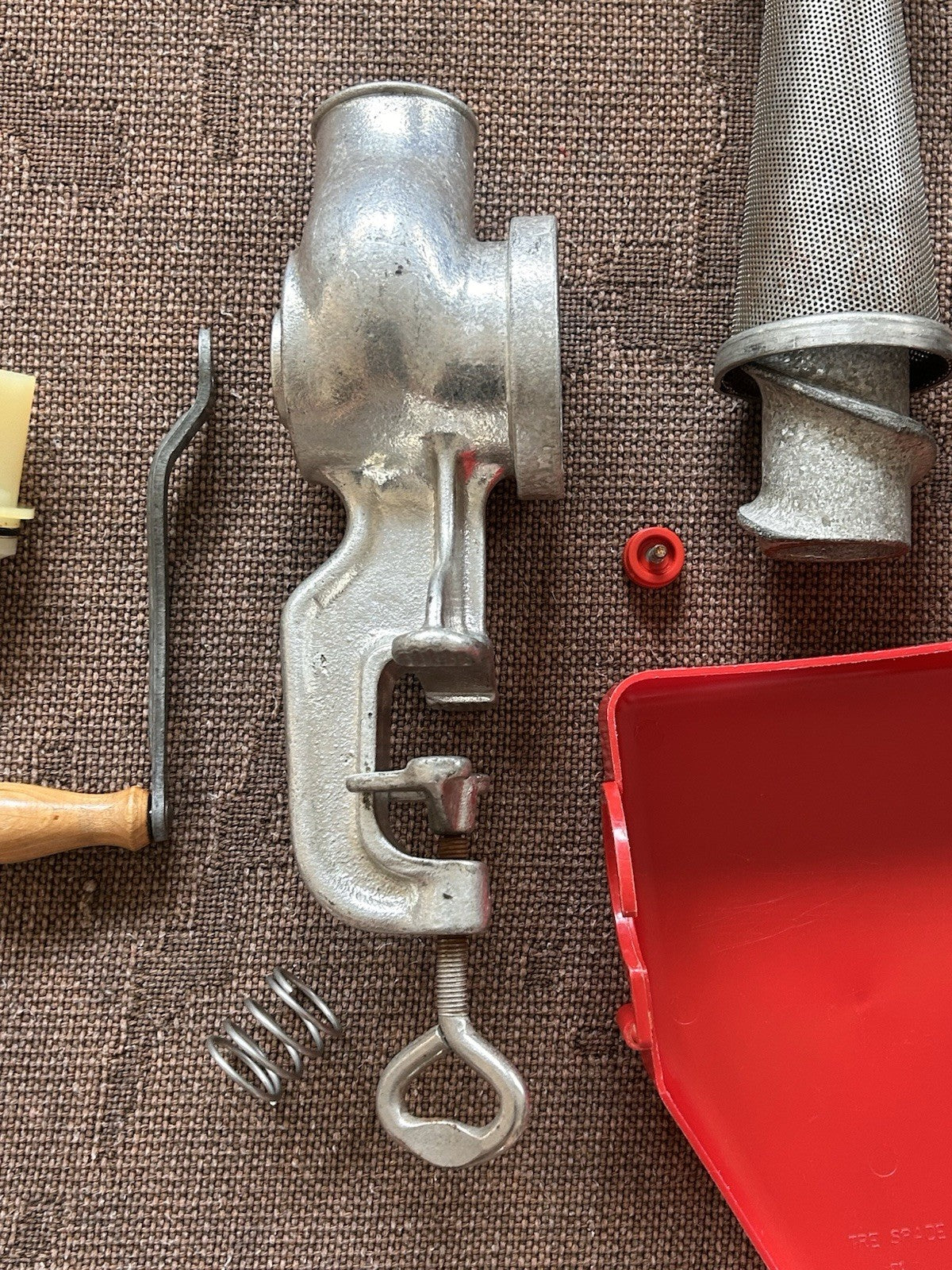 Tre Spade Hand Crank Food Mill Grinder w/ 2 Funnels Vintage Kitchen Italy