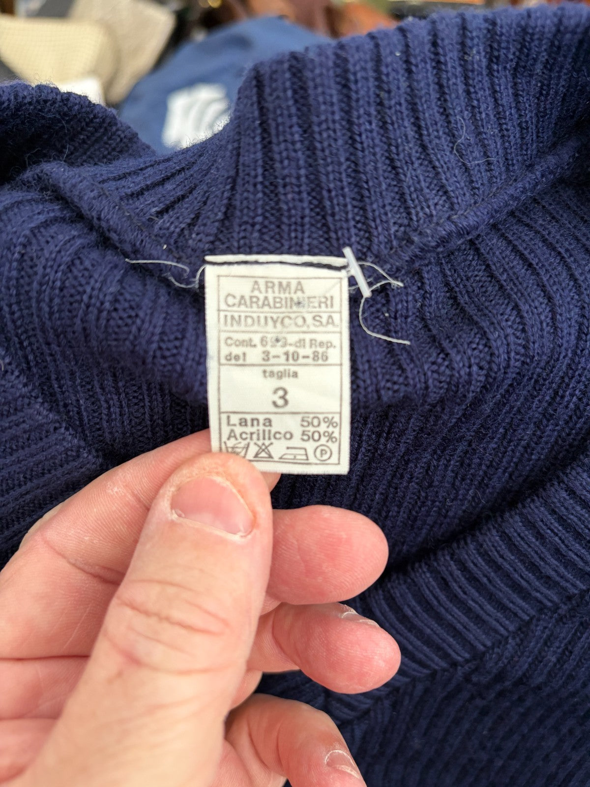 Vintage Italian Carabinieri Military Jumper Navy Blue Wool Blend 1986 Sz 3