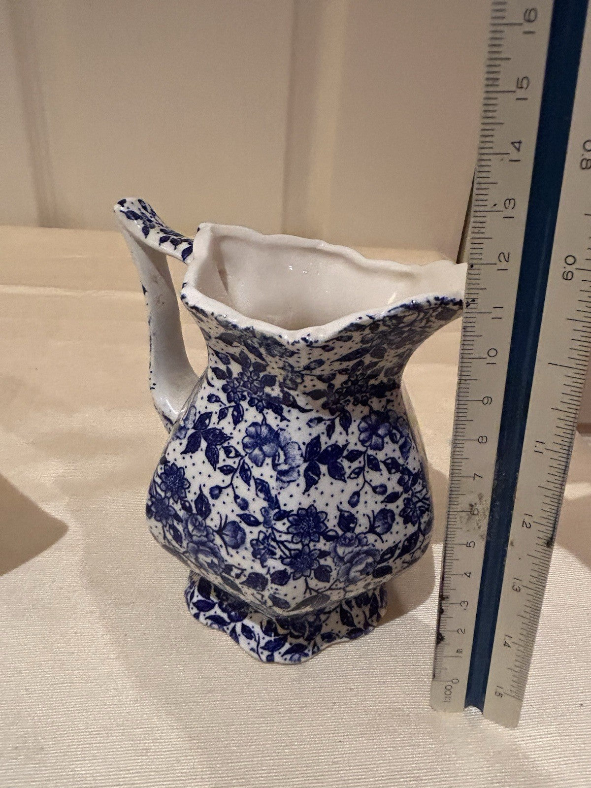 Vintage English Style Blue & White Floral Jug & Dish c1950s Transferware 