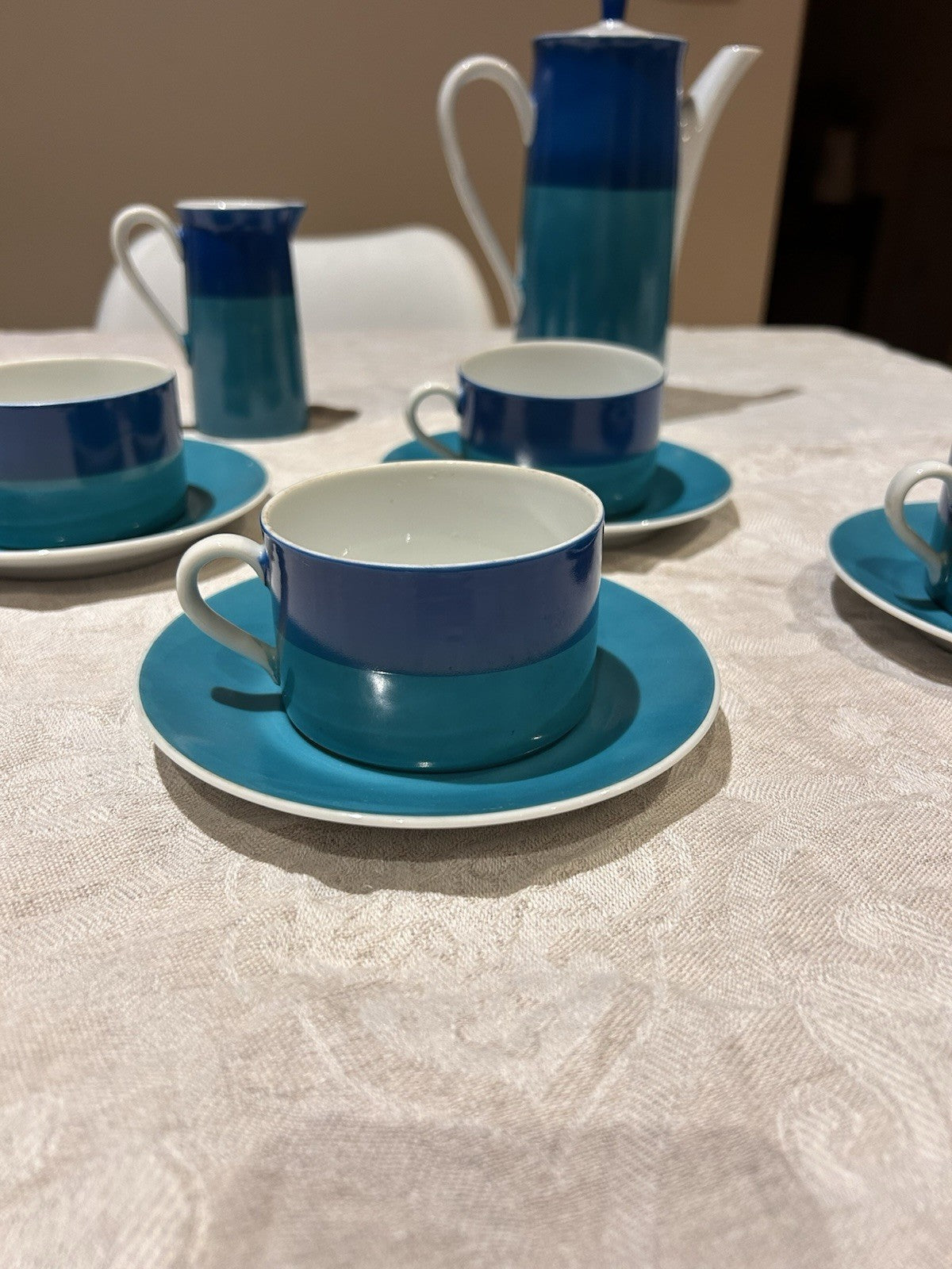 Mid-Century Japanese Coffee Set – Nagoya China – Blue Ombre – 1950s–60s