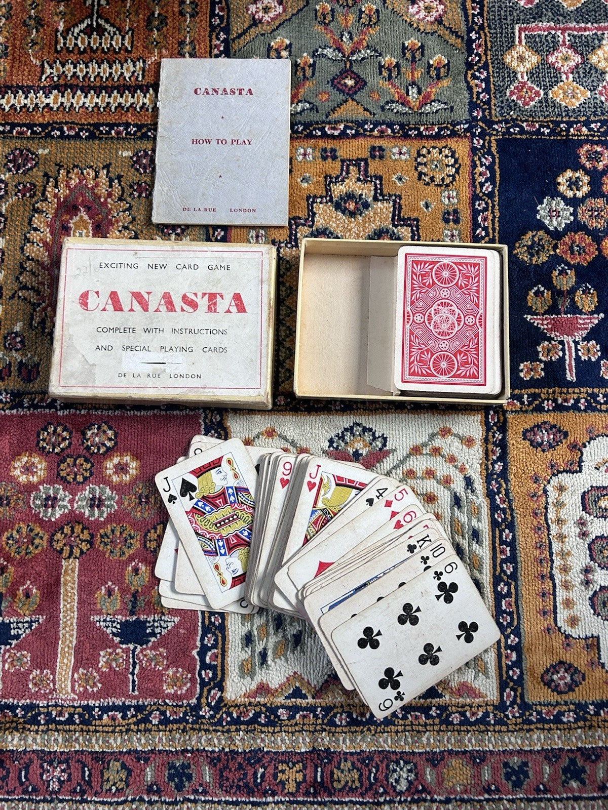 Vintage De La Rue Canasta Card Game w/ 2 Decks & Instructions c1950s London