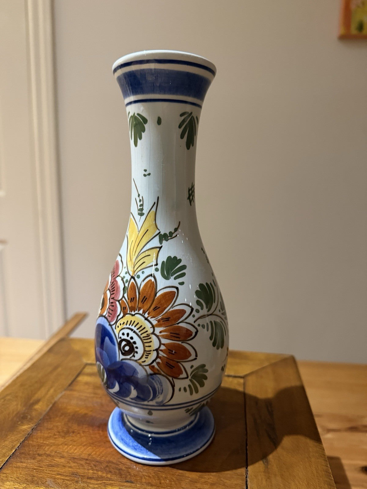 Vintage De Delftse Pauw Hand Painted Delft Holland Floral Vase 23cm