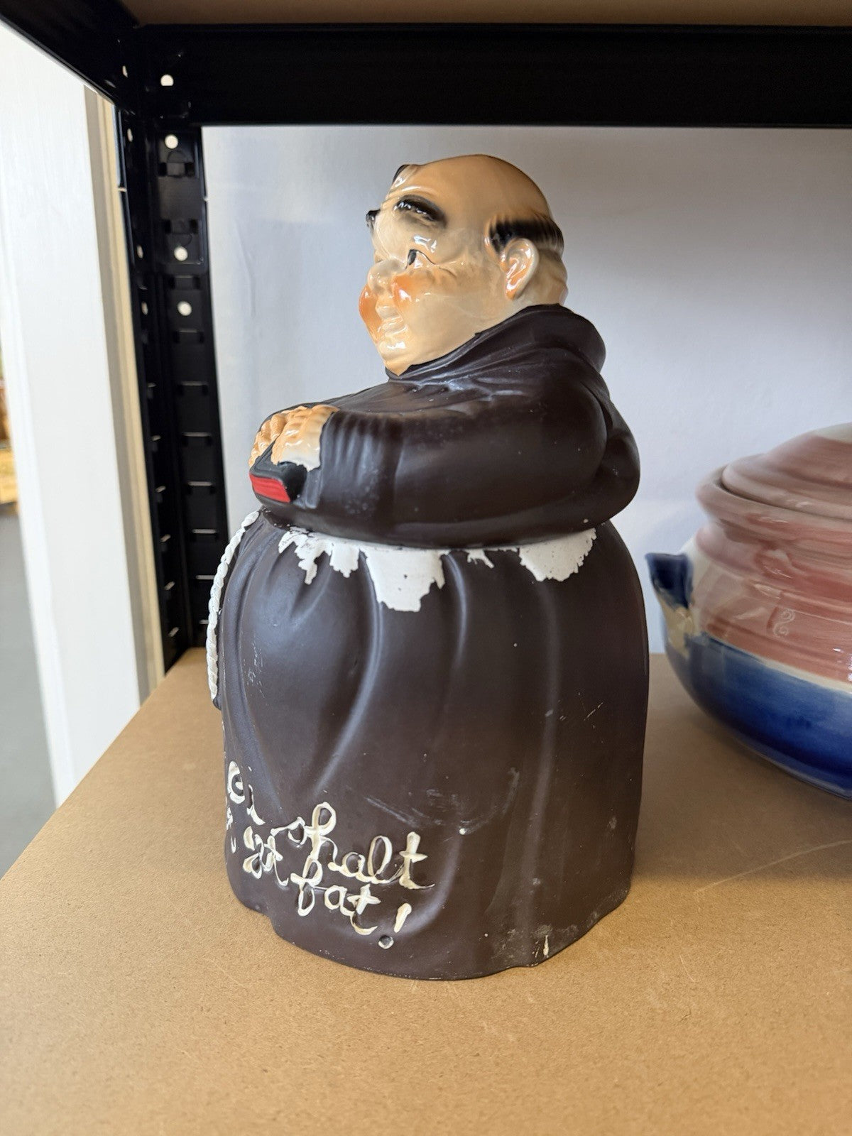Vintage Monk Cookie Jar Japan Pottery “Thou Shall Not Get Fat” 27cm