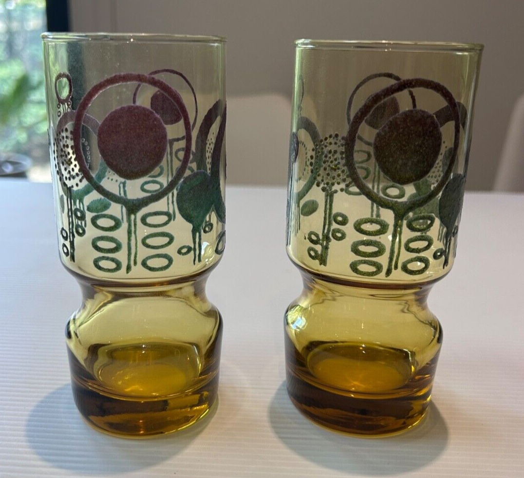 Vintage Amber Art Glasses – Mid-Century Modern – Kaaru Style – Set of 2