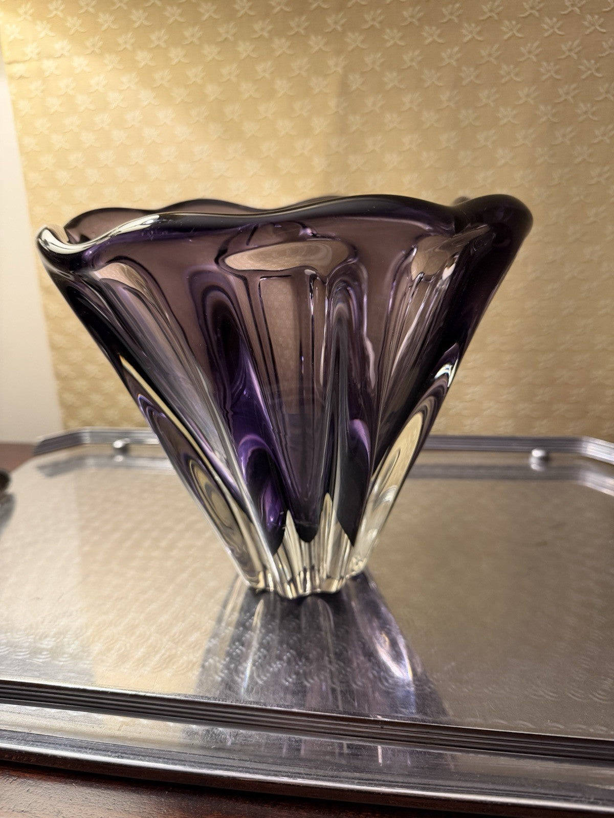 Attributed Josef Hospodka Chribska Amethyst Czech Art Glass Vase 21cm