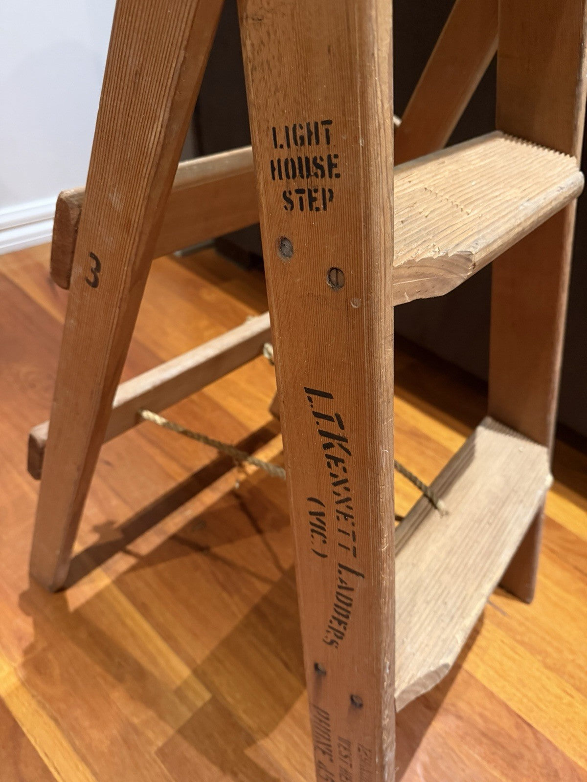 Vintage L Kennett Ladders Wooden Light House Step Ladder No 3 Industrial