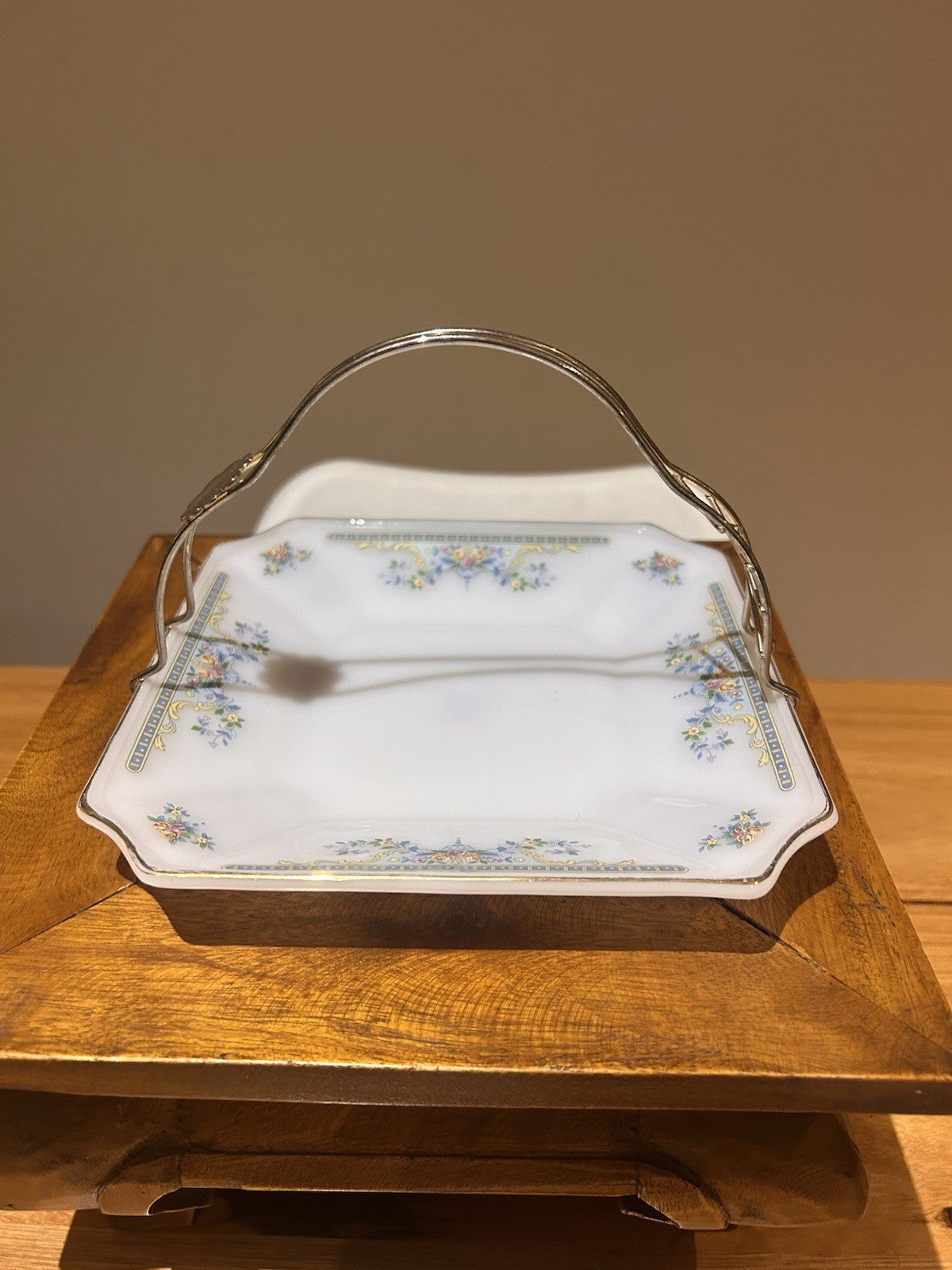 Vintage MP USA Home Set Porcelain Cake Plate w Handle Floral Gold Trim