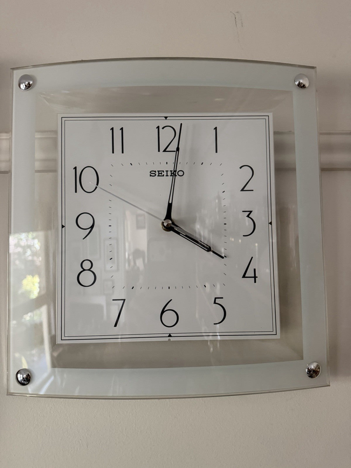 Seiko Modernist Glass Wall Clock Square Art Deco Style Quartz Contemporary
