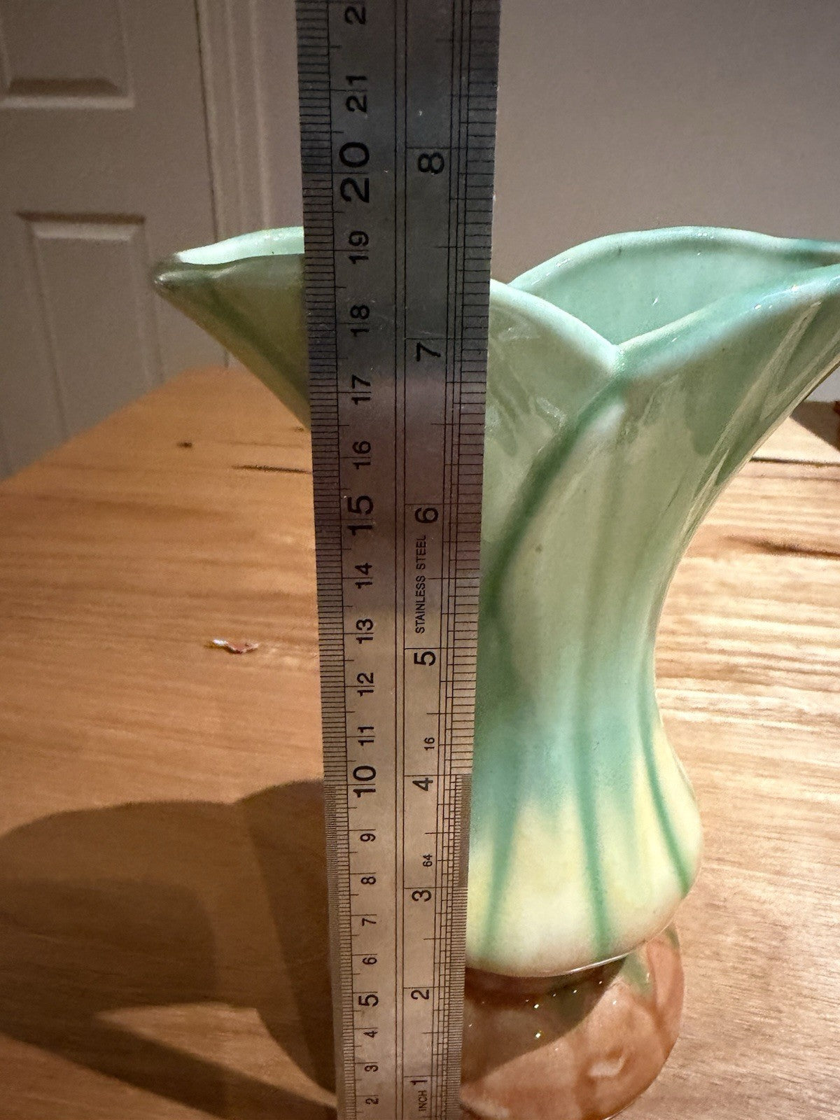 Diana Pottery Art Deco Vase Green Drip Glaze 19cm Vintage Australia