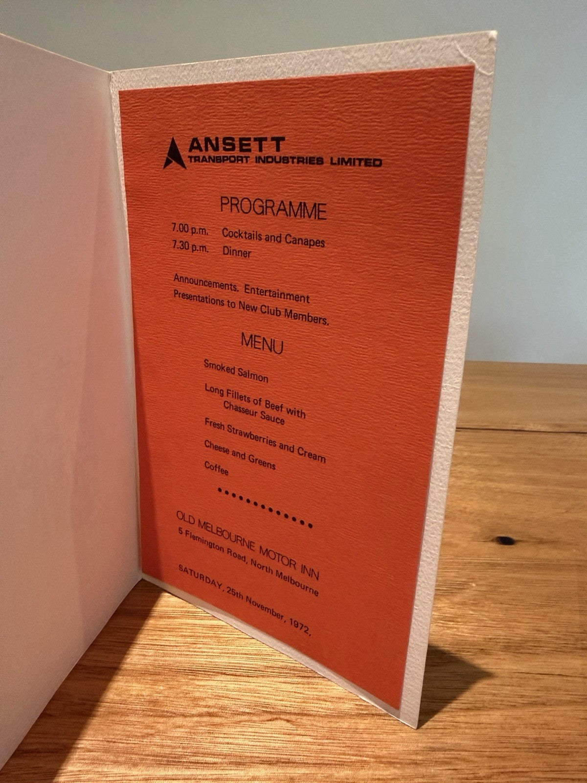 Ansett 25 Year Service Club 1972 Dinner Menu Invitation Sir Reginald Ansett