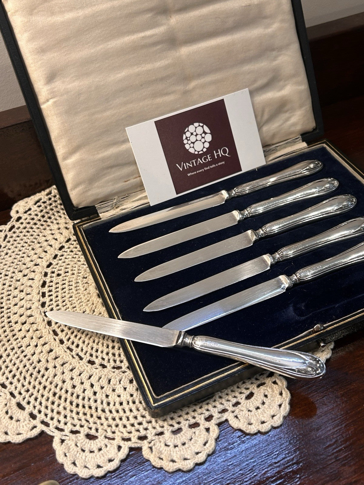 Set of 6 Sterling Silver Dessert Knives – James Deakin & Sons, Sheffield 1916