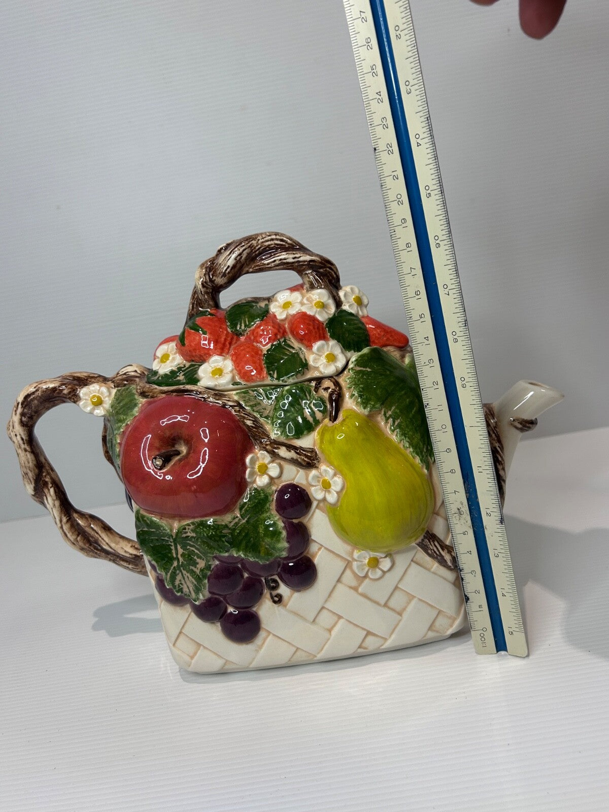 Vintage Fruit Basket Teapot – 1980s Retro Kitchen Style – 1950s Inspired Ceramic