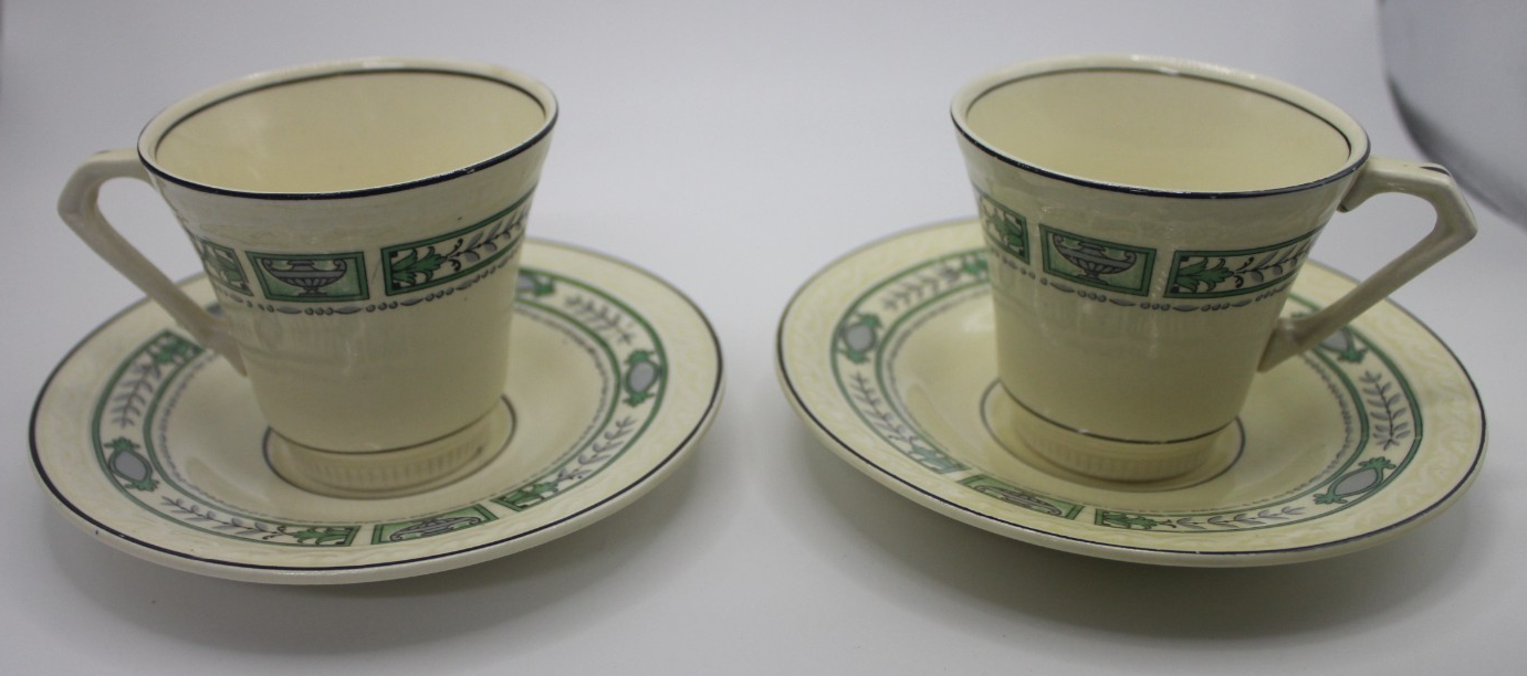 J & G Meakin Sunshine Cup & Saucer Pair c1930s English Art Deco Tea Ware