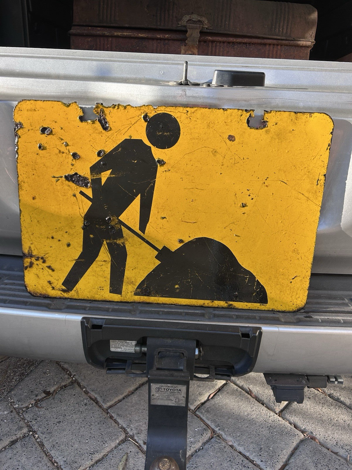 Double-Sided Vintage Australian Roadwork Sign Yellow & Orange  c.1978–85 DeNeefe