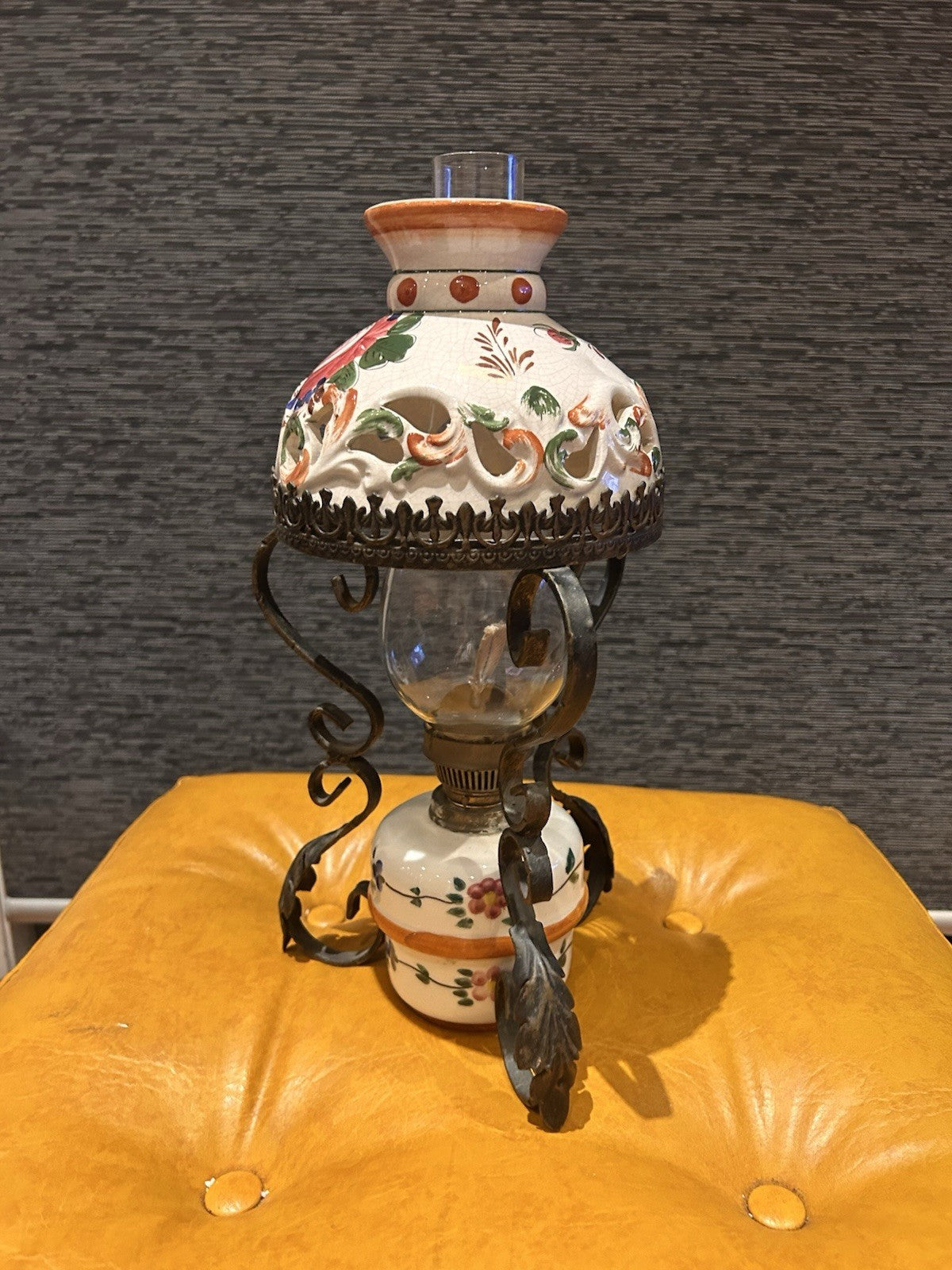 Vintage Italian Style Ceramic & Wrought Iron Oil Lamp – Tuscan Revival 1970s