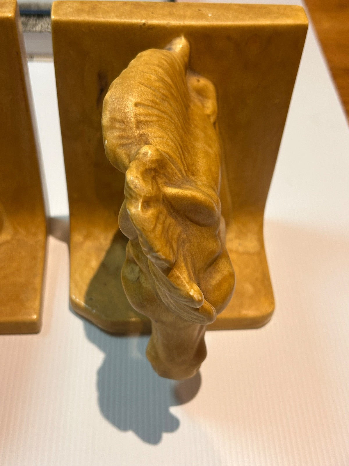 Vintage Horse Head Ceramic Bookends Signed Rosemarie 1987 Tan Glaze 15cm