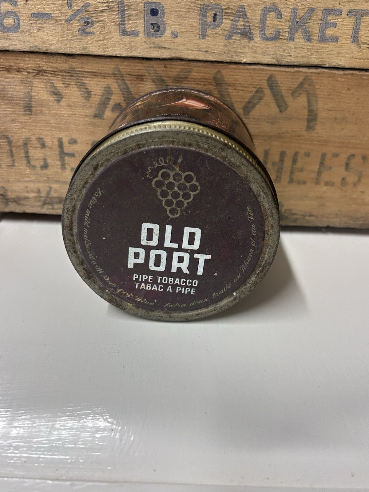 Vintage Old Port Pipe Tobacco Tin 250g – Canada 1960s – Bilingual Tobacciana