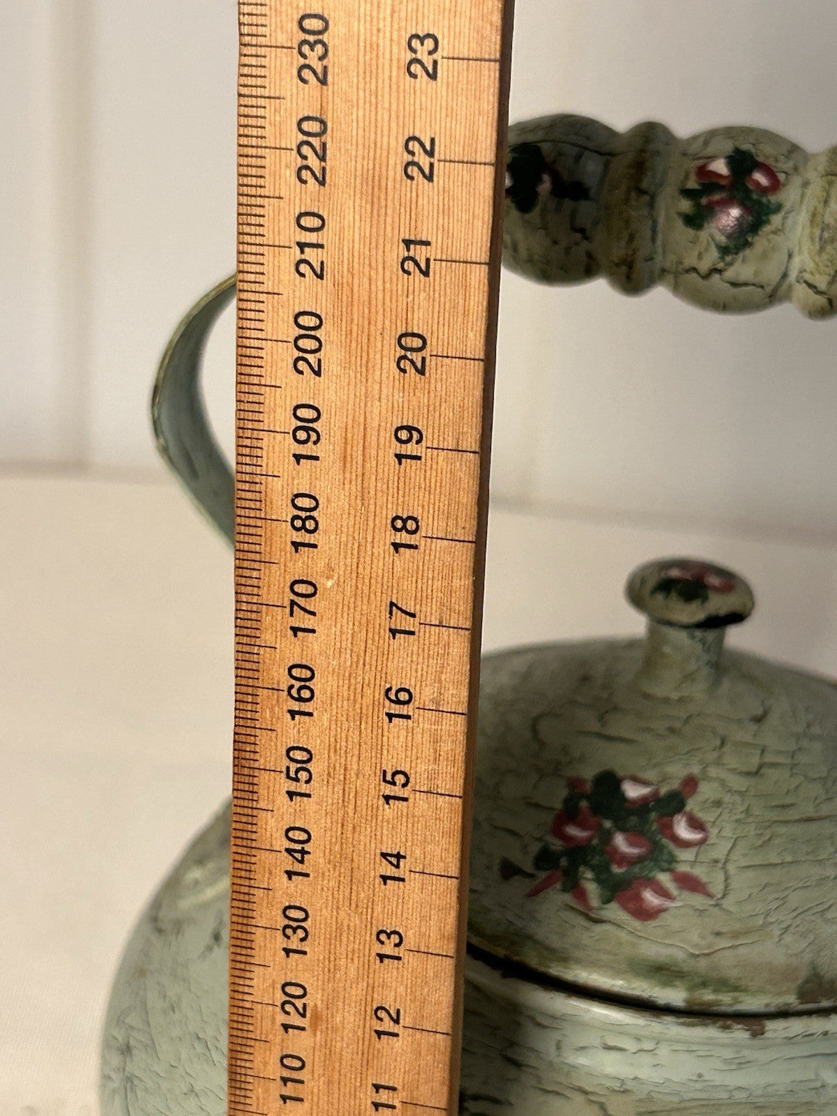 Vintage Hand-Painted Toleware Teapot & Coal Scuttle Set – Green Floral Metal