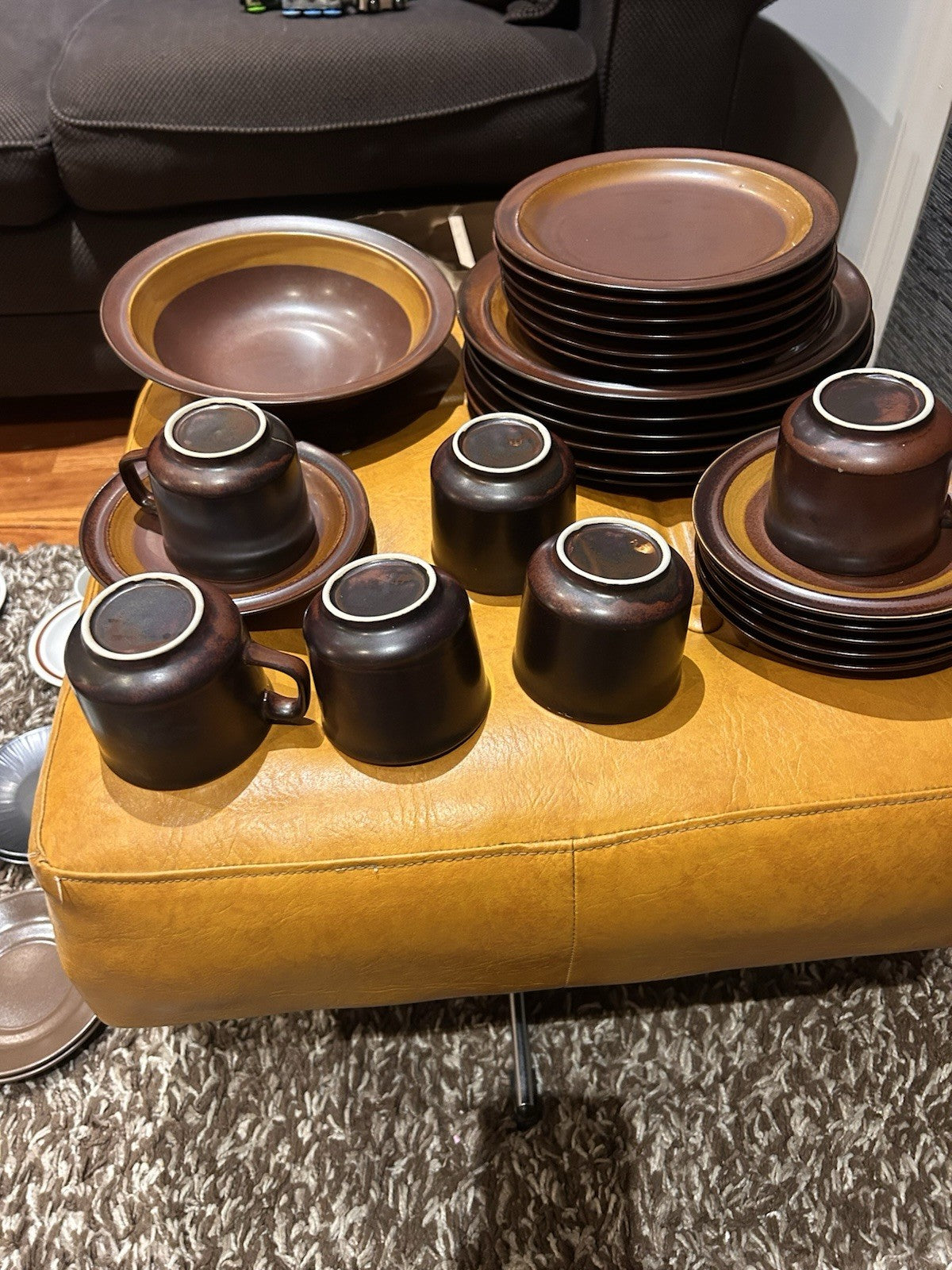 Ganatu Stoneware Japan Dinner Set 6 Place Brown 1970s Retro MCM