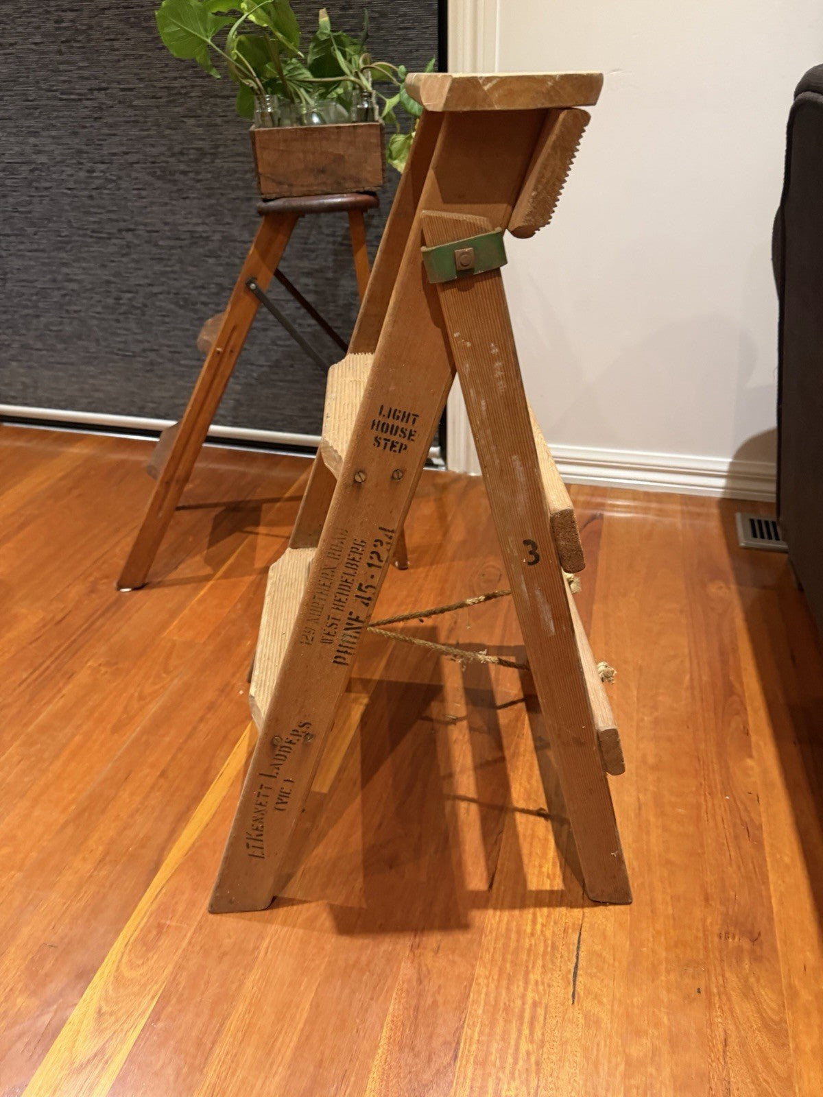 Vintage L Kennett Ladders Wooden Light House Step Ladder No 3 Industrial