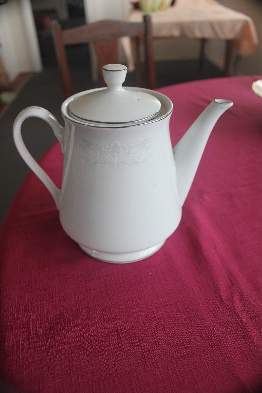 Vintage Harbro Lavinia White Teapot Fine China Japan Subtle Floral Etch